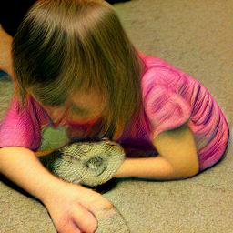 generated: a girl examining an ammonite fossil #1